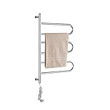 Beheizter Handtuchwärmer, drehbar, an der Wand montiert, elektrischer Handtuchwärmer mit runden 3 Stangen, elektrischer Handtuchhalter, beheizbarer Handtuchhalter aus Edelstahl, 80 W, 57 x 85 cm, Silb