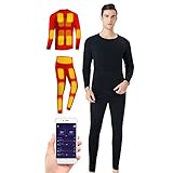 Beheizbare Unterwäsche Elektrische USB thermounterwäsche für Herren Damen Atmungsaktive Heizung Base Layer Fleece Gefütterte Langarm Beheizte Hose Set mit Waschbar & APP Temperaturregelung,Black,L