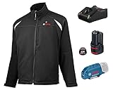 Bosch Professional Beheizbare Jacke GHJ 12+18V Unisex (inkl. 2.0 Ah Akku, 12/18 Volt, schwarz, im Karton) - Größe M