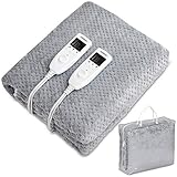 Monzana Heizdecke Wärmeunterbett 160x140cm Timer Coral Fleece 2x60W grau Doppelheizdecke Überhitzungsschutz waschbar