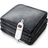 sinnlein® Heizdecke aus Plüsch 180x130cm Grau TÜV SÜD GS geprüft | elektrische Wärmedecke mit Abschaltautomatik | Kuscheldecke | Timerfunktion | 9 Temperaturstufen | waschbar bis 40°C | Digitalanzeige