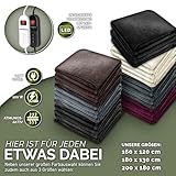 sinnlein® Heizdecke aus Plüsch 180x130cm Grau TÜV SÜD GS geprüft | elektrische Wärmedecke mit Abschaltautomatik | Kuscheldecke | Timerfunktion | 9 Temperaturstufen | waschbar bis 40°C | Digitalanzeige - 7