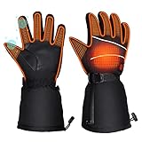 Beheizbare Handschuhe Damen Herren, Beheizte Handschuhe Fahrrad Motorrad Handwärmer mit 7.4V 5000 mAh Akku (Schwarz, L)