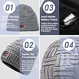 Svpro Batterie beheizte Strickmütze wiederaufladbar und waschbar Winter-Thermo-Dick-Fleece-Schnee-Schädel-Kappe für Männer und Frauen,Beheizte elektrische warme Mütze zum Skifahren Radfahren Jagd - 4