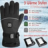BRUBAKER Beheizbare Winterhandschuhe mit Akku - wasserdichte und Winddichte Skihandschuhe für Herren und Damen - 3 Stufen Temperaturregler Heizung - Warme Ski Thermo Handschuhe Schwarz - Größe M/L - 3