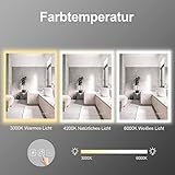 IL-02-60 furduzz Badezimmerspiegel mit Beleuchtung, 60x45 cm Vertikal und Horizontal Montage Led Spiegel, Wandspiegel mit Touch Schalter, 3 Lichtfarben dimmbar, Antibeschlag, Speicherfunktion - 3