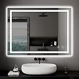 Badspiegel mit Beleuchtung Dripex Led Spiegel mit Touch-Schalter, Dimmbar, 3 Lichtfarbe Einstellbare Badezimmerspiegel mit Beleuchtung, Beschlagfrei 60 x 80 cm