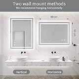 Badspiegel mit Beleuchtung Dripex Led Spiegel mit Touch-Schalter, Dimmbar, 3 Lichtfarbe Einstellbare Badezimmerspiegel mit Beleuchtung, Beschlagfrei 60 x 80 cm - 6