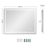 Badspiegel mit Beleuchtung Dripex Led Spiegel mit Touch-Schalter, Dimmbar, 3 Lichtfarbe Einstellbare Badezimmerspiegel mit Beleuchtung, Beschlagfrei 60 x 80 cm - 7