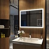Meykoers Wandspiegel Badezimmerspiegel LED Badspiegel mit Beleuchtung 80x60cm mit Touch Schalter und Beschlagfrei Lichtspiegel Kaltweiß 6400K