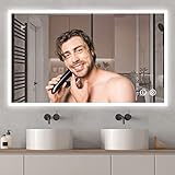 YOLEO Badspiegel mit Beleuchtung, Wandspiegel 100×60 cm, LED-Spiegel mit Touchschalter und Beschlaghemmungsfunktion, Kaltweiß 6400K - 6