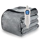Heizdecke Plüsch 185x135 cm, Wärmeunterbett mit 10 Einstellbaren Temperaturstufen 9 Stunden Timer, Elektrische Wärmedecke Heizdecke Kuscheldecke mit Abschaltautomatik und Überhitzungsschutz - Grau