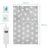 Navaris XXL Elektrische Wärme Heizdecke - 180x130cm 3 Wärmestufen Abschaltautomatik waschbar - Kuschelige Bett Wärmedecke Hellgrau - 6