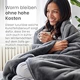Cosi Home Luxus Heizdecke mit Abschaltautomatik – Elektrische Wärmedecke mit Überhitzungsschutz, 9 Heizstufen, Waschbar, Fernbedienung – Kuscheldecke flauschig aus Kunstfell, 180x130cm – Grau - 2