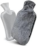 Wärmflasche Groß mit Luxus Bezug, UMHeLL Hochwertige 1,8 Liter Gummi Bettflasche Extrem Weicher Plüschbezug mit Handwärmer, Kälteschutz für Kinder Frauen Erwachsene [Hand Tasche Cover] -Schwarz