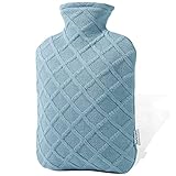 FORICOM Wärmflasche-PVC 1.8L heißes Wasser Tasche mit weichem Deckel, Bpa frei, geruchlos, für Schmerzlinderung lindern Schmerzen kalt heiß Therapie (Sky Blue)