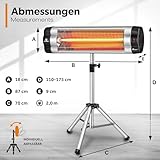 TRESKO Infrarot Heizstrahler 2500W mit Fernbedienung | Wärmestrahler elektrisch mit 3 Heizstufen | Terrassenstrahler Innen & Außen | Infrarotstrahler höhenverstellbar - 5